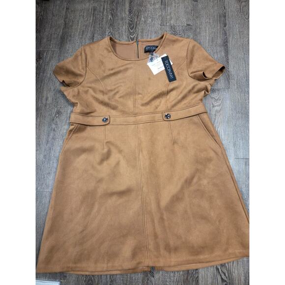 Toccin NY NWT Faux Suede Short-sleeve Dress In Cognac Plus Size 22 - Picture 1 of 7